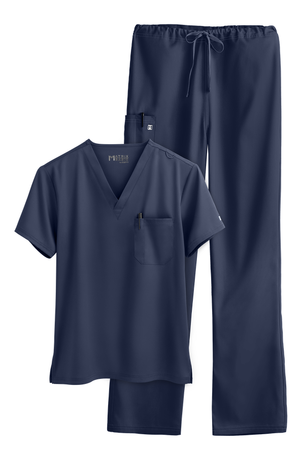 Maevn Matrix Basic Unisex 3-Pocket STRETCH V-Neck & Drawstring Pant Scrub Set